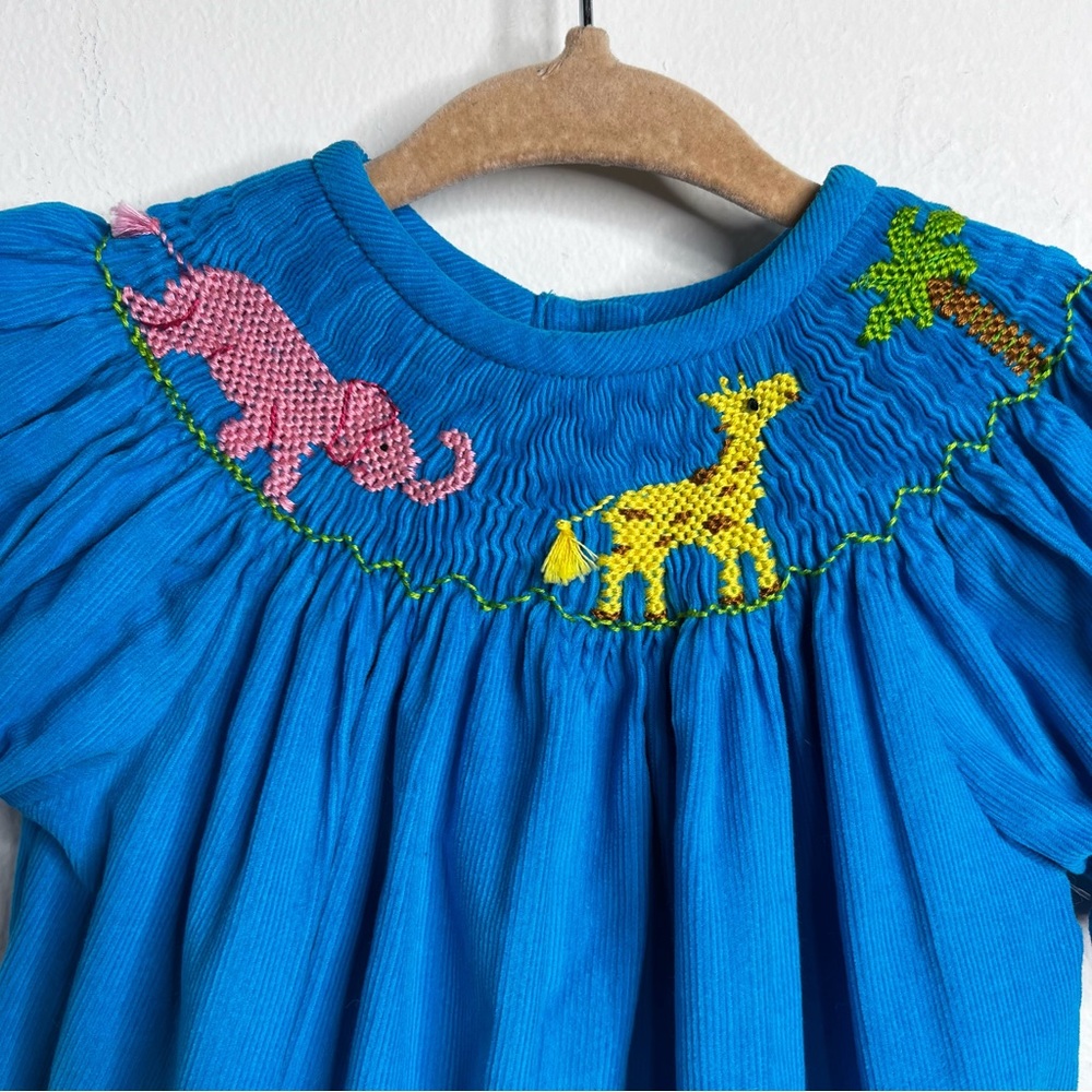 Vive la Fête Safari Animal Embroidered Smocked Romper - Picture 2 of 9